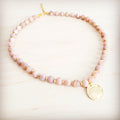 Frosted Sunstone Beaded Collar Necklace w/ Matte Gold Pendant 262n