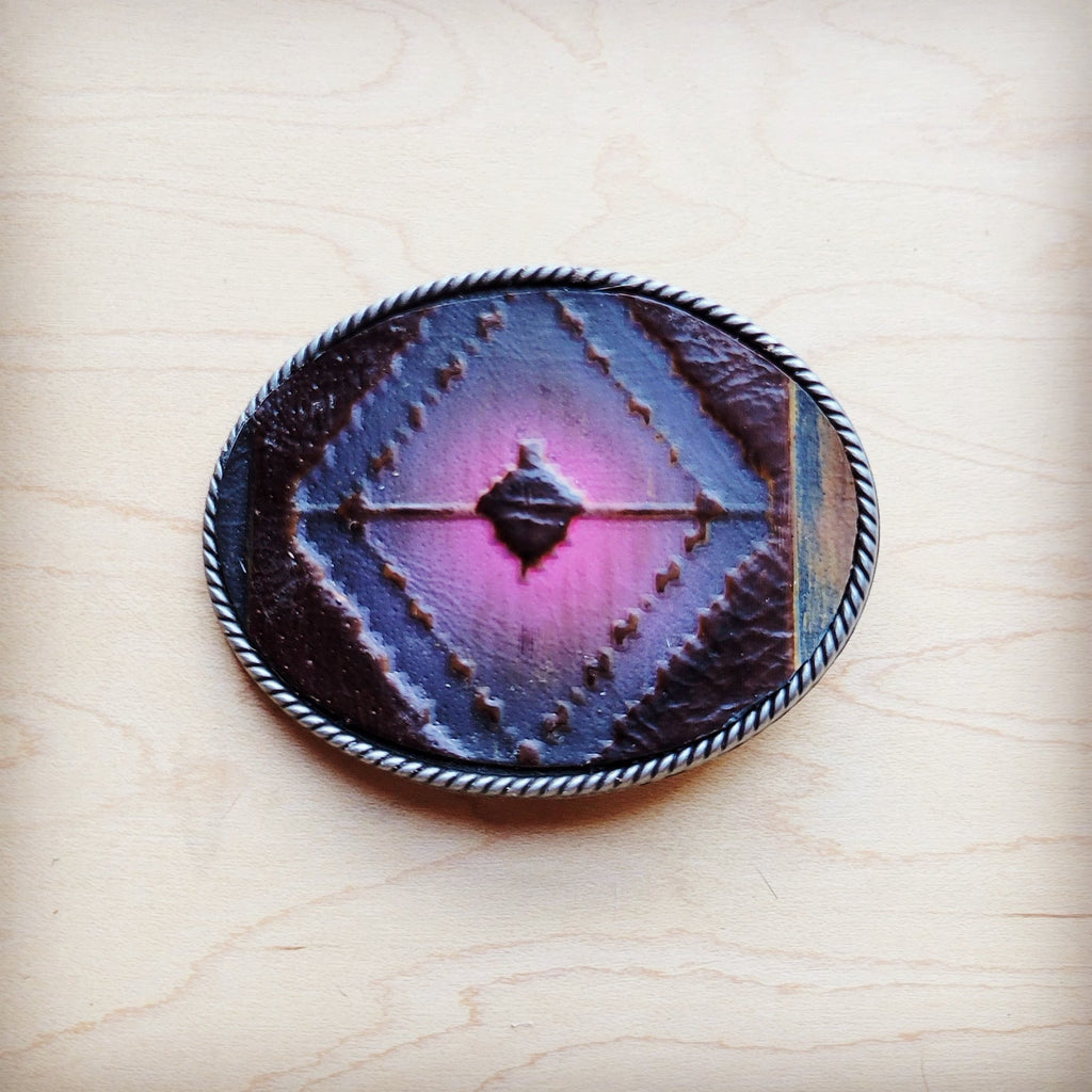 **Rope Edge Magenta Navajo Leather Belt Buckle 907L