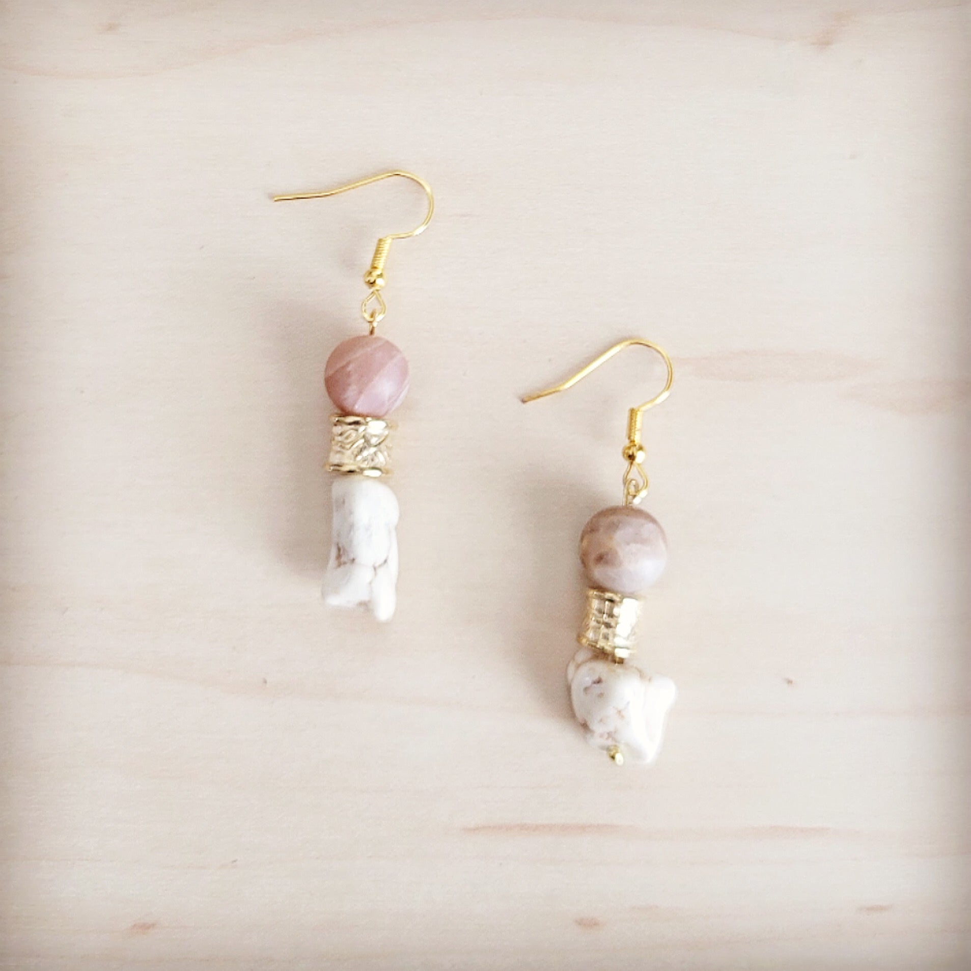 Frosted Sunstone & White Turquoise Drop Earrings 200ba