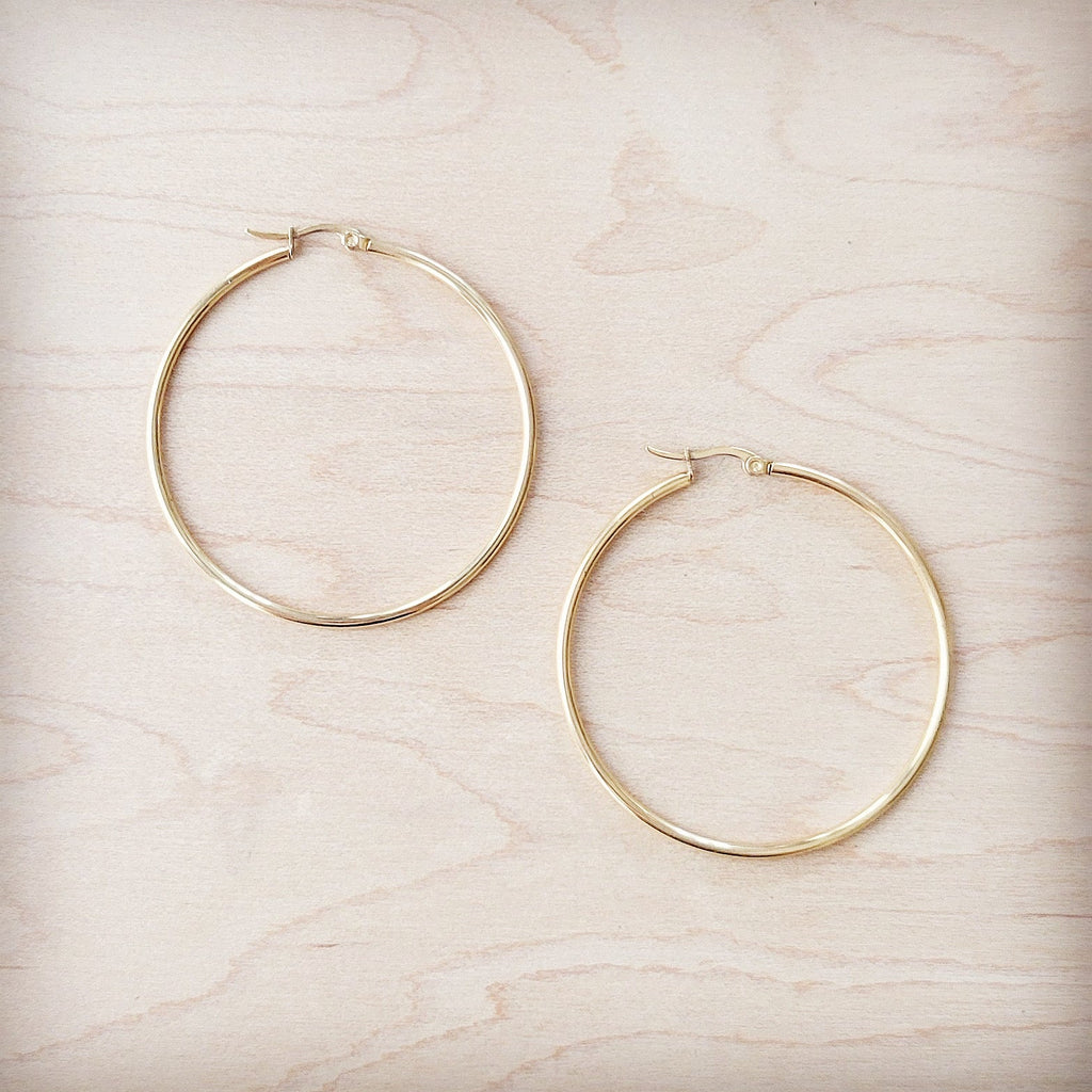 **Extra Large Stainless Steel Hoop Earrings 18K Gold Plating 219cc