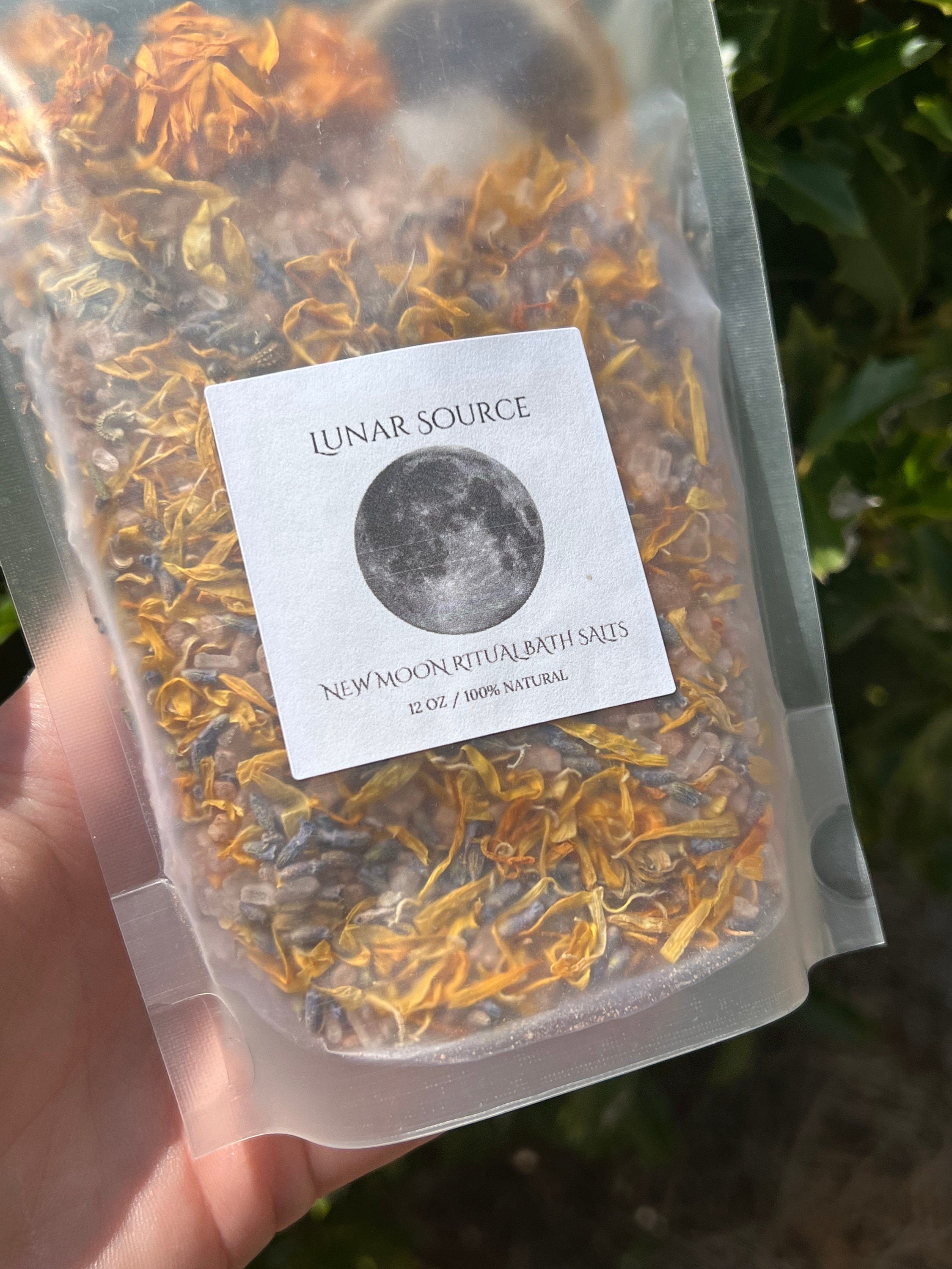 New Moon Ritual Bath Salts | New Beginnings Spiritual Witchy Energy Clearing Herbal Clear Quartz Crystal Bath Soak | Artemis Luna Goddess