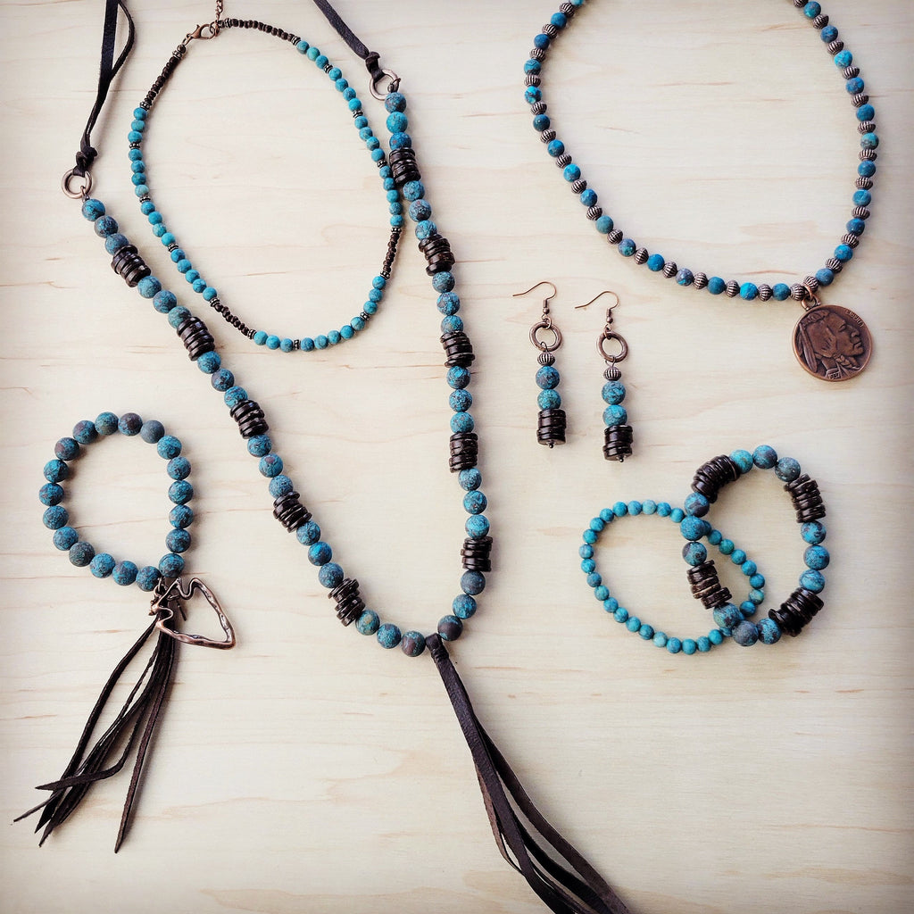 **Natural American Turquoise Beaded Collar Necklace 262f