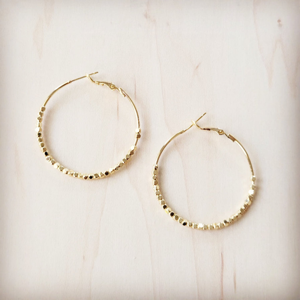 **Opulent Gold Beaded Texture Hoop Earrings 219cr