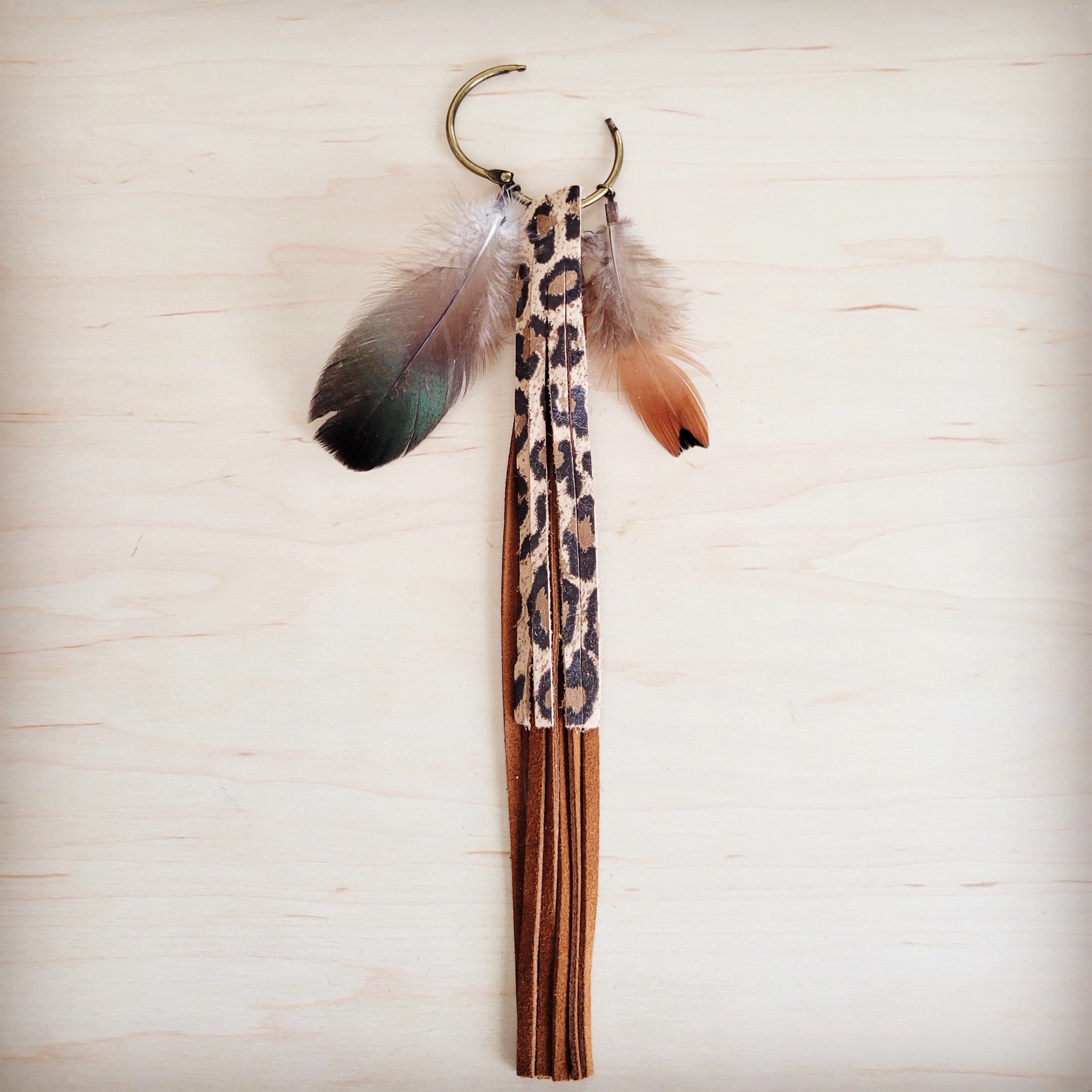 Boho Western Leather Boot Bling Charm w/ Leopard Fringe 500y