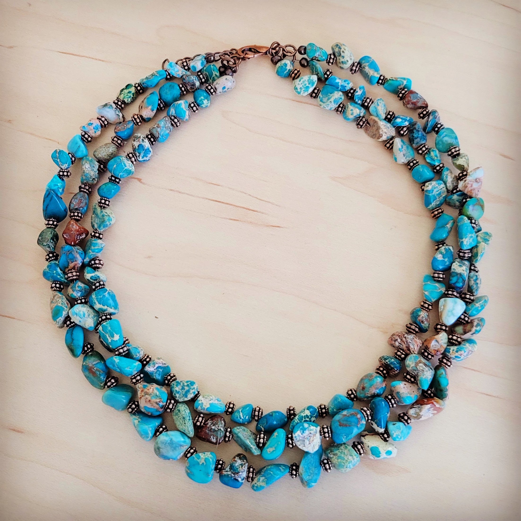 Triple Strand Genuine Regalite Beaded Collar Necklace 263n