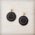 **Gold & Ebony Beaded Medallion Dangle Earrings 219ci