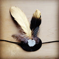 Gold Feather, White Stone & Black Leather Hat Band (Band only) 983h