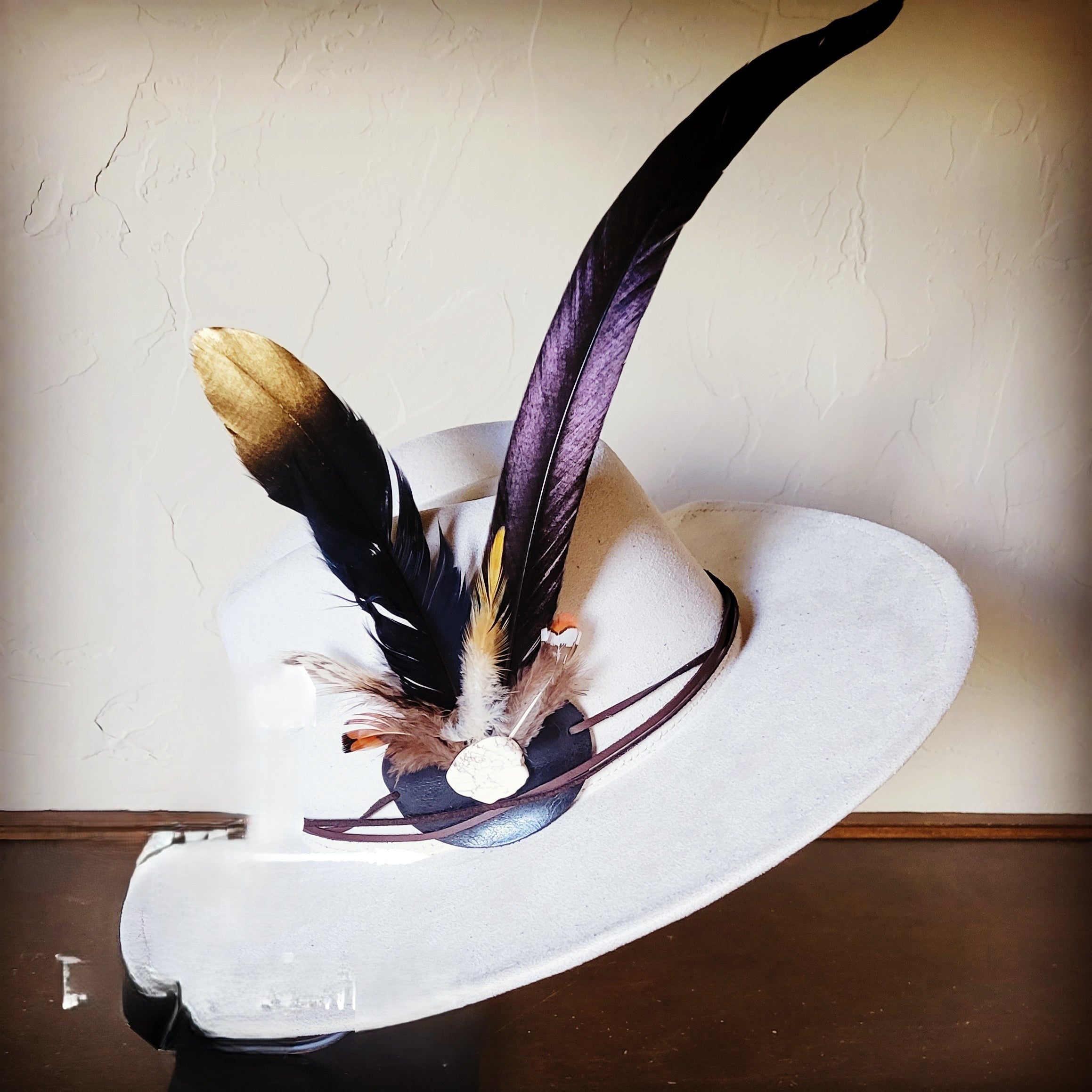 Long Black Gold Feather & Turquoise Slab Hat Band + Choice of Hat 986e