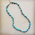 **Long Blue Turquoise and Wood Necklace 259k