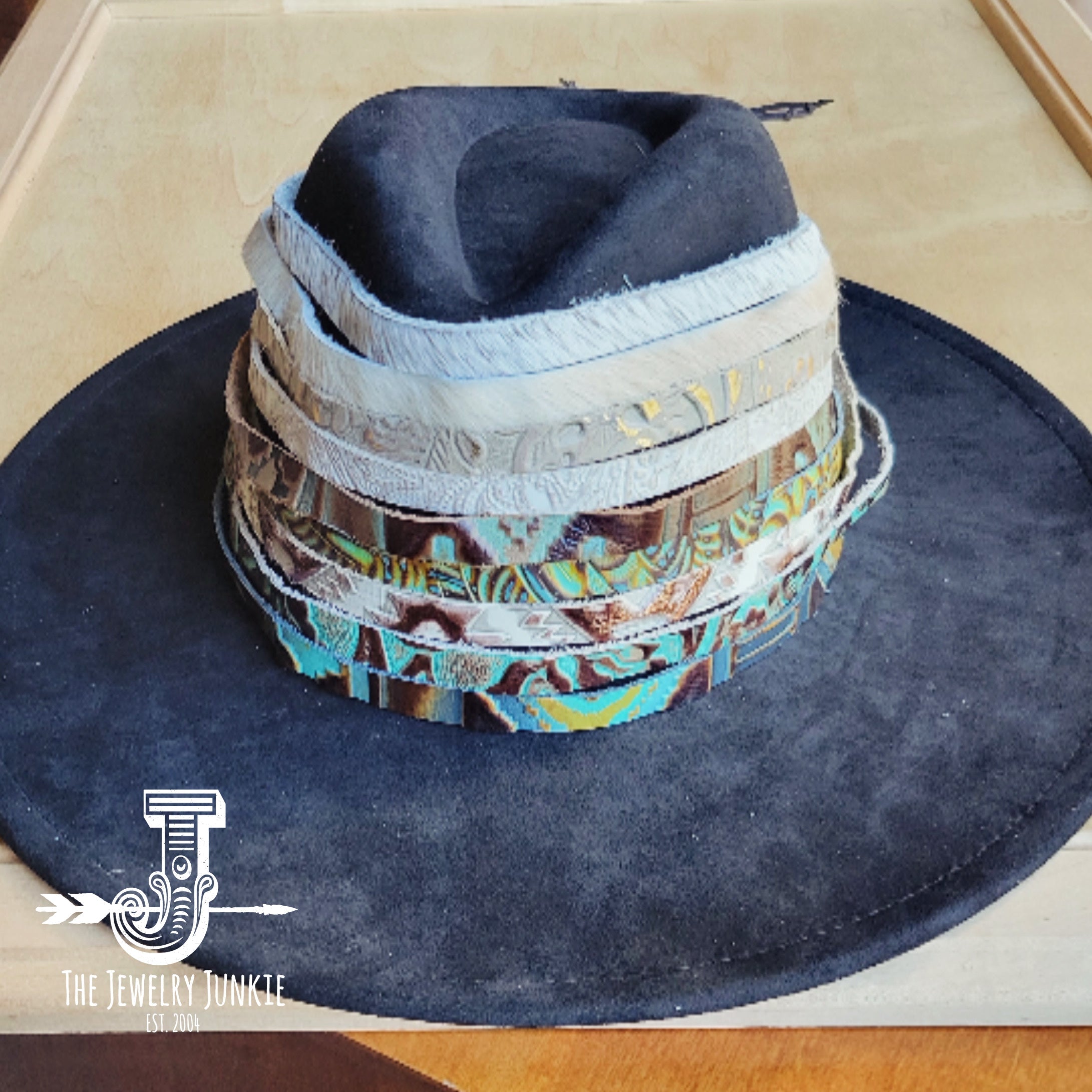 Dark Hair on Hide Leather Hat Band Only w/ Turquoise Slab 951o
