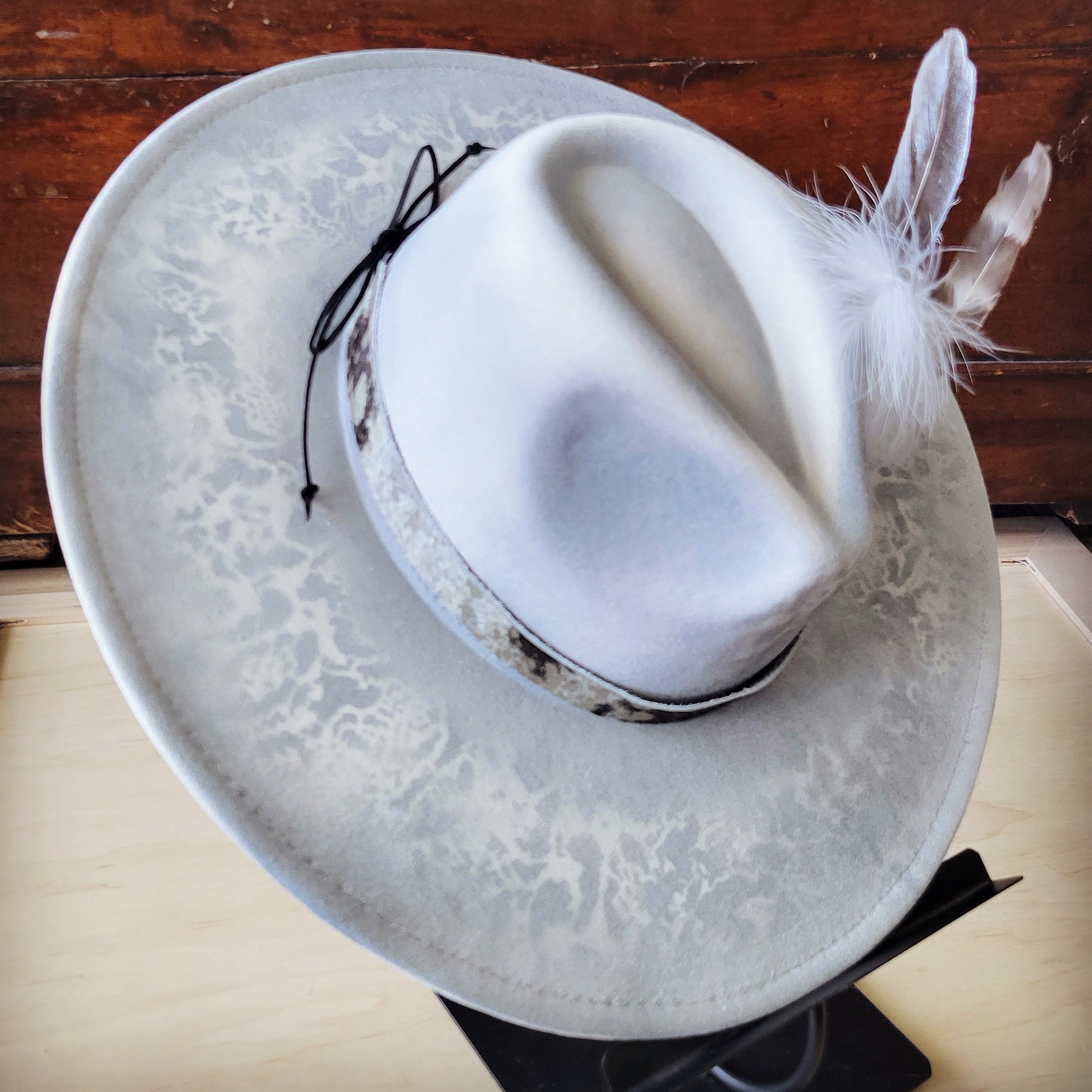 Hand-Painted Python Boho Western Cowgirl Hat & Band-Silver 987f