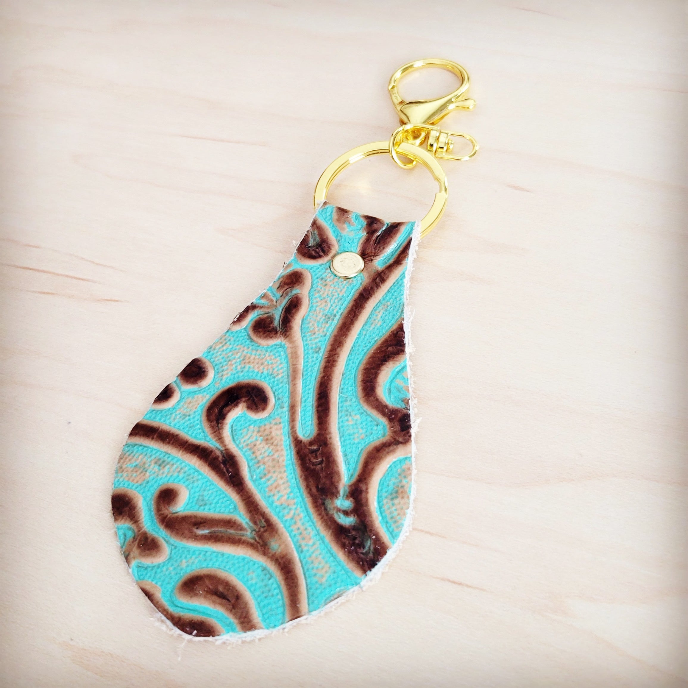 Embossed Leather Key Chain - Cowboy Turquoise 700v