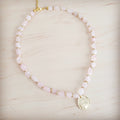 **Rose Quartz Collar Necklace w/ Gold Coin Charm 263h