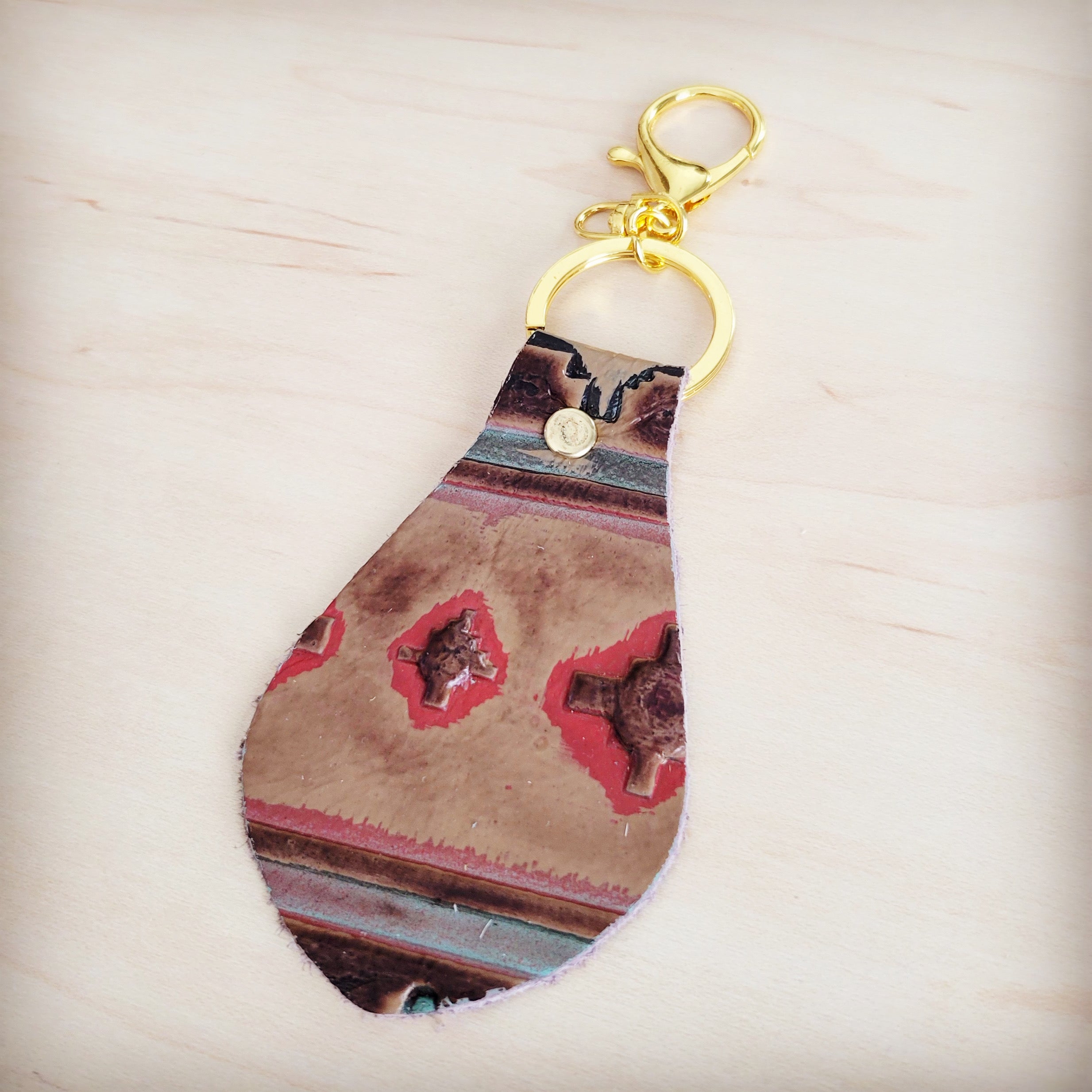 Embossed Leather Key Chain - Turquoise Navajo 700b