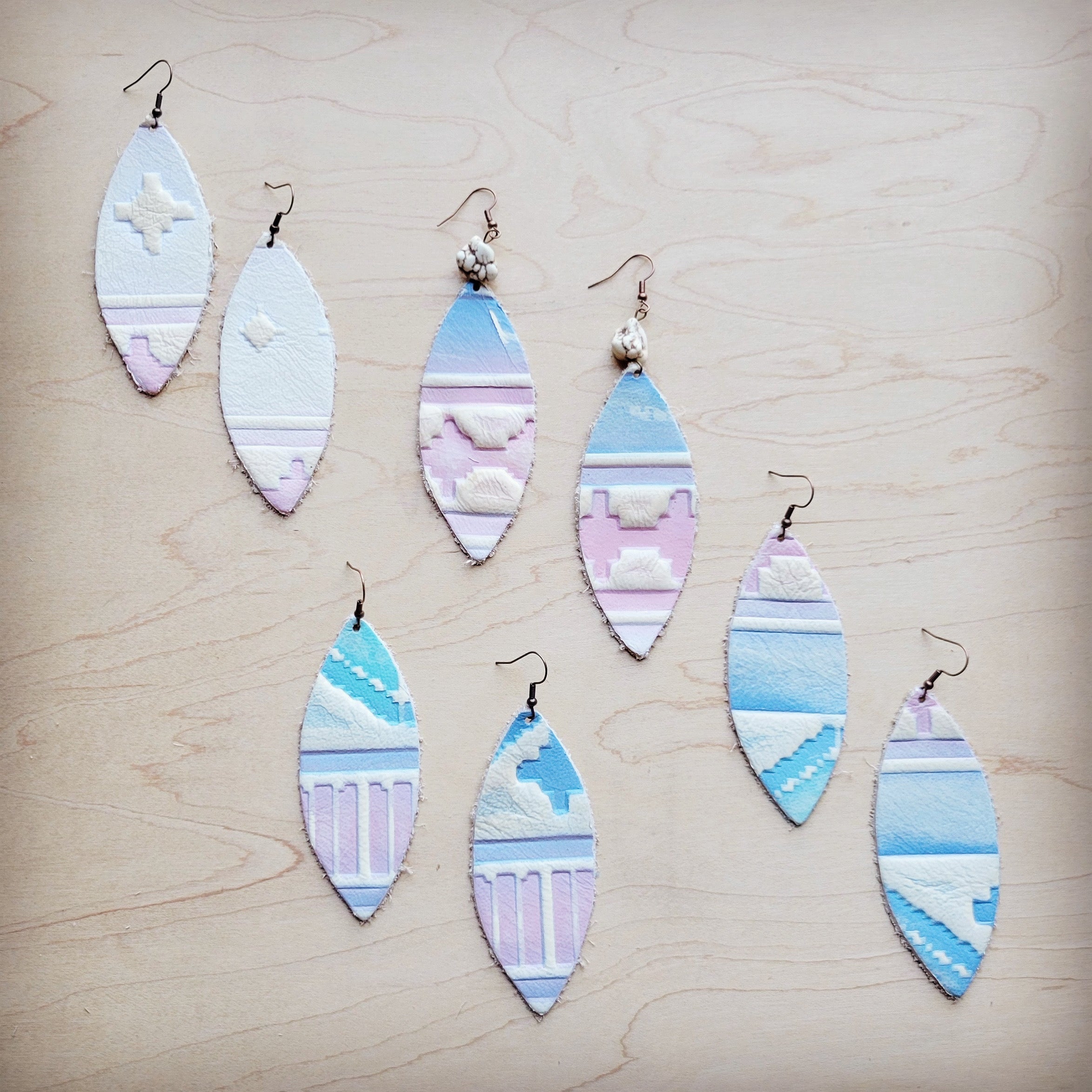 **Leather Oval Earring-Pastel Navajo 224v
