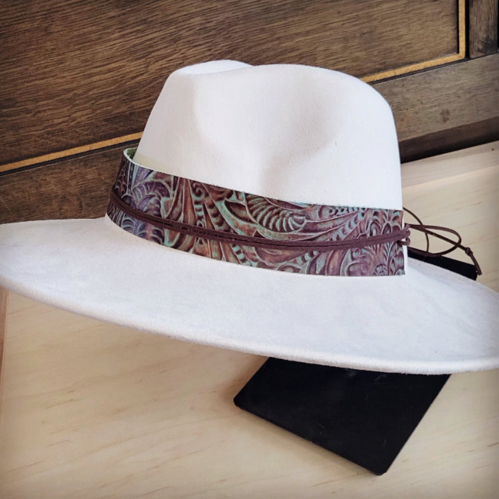 Wide Genuine Leather Brown Floral Hat Band Only 954g