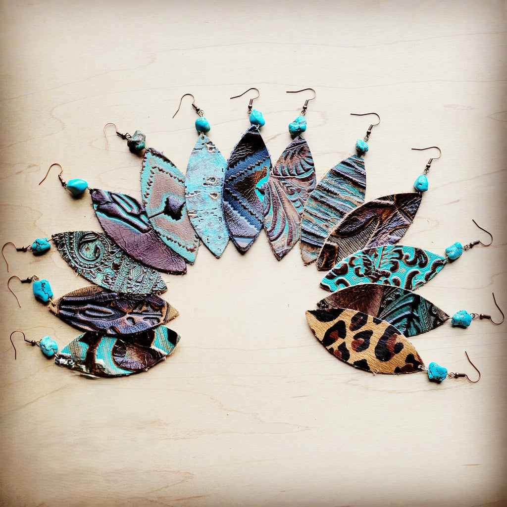 Leather Oval Earrings in Cowboy Turquoise w/ Turquoise Accent 206y