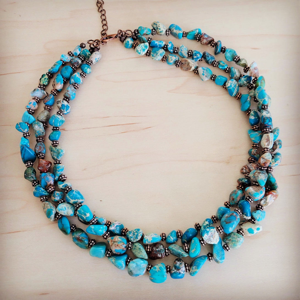 Triple Strand Genuine Regalite Beaded Collar Necklace 263n