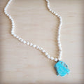 Long White Turquoise Beaded Necklace w/ Turquoise Pendant 263d