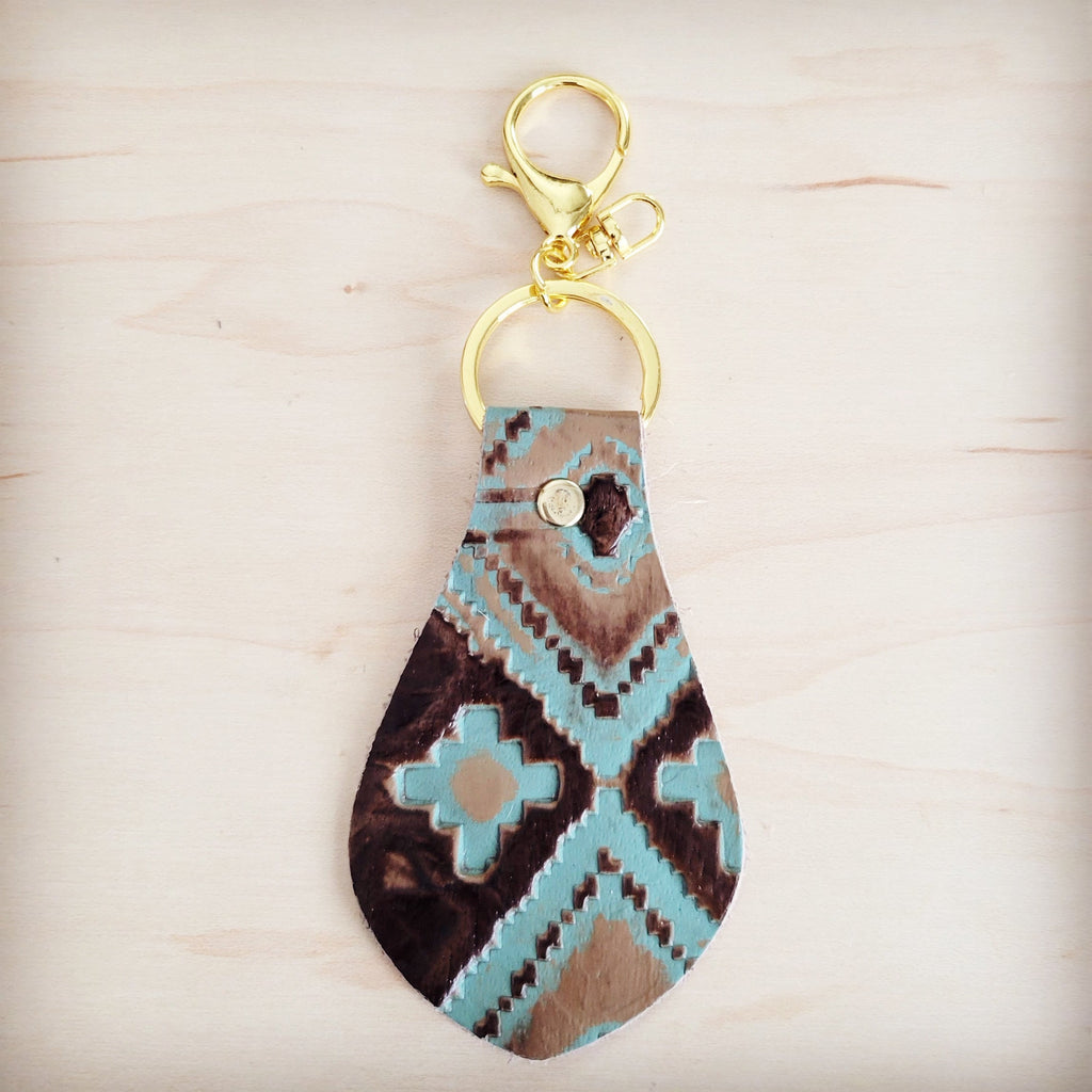 Embossed Leather Key Chain - Turquoise Navajo 700b