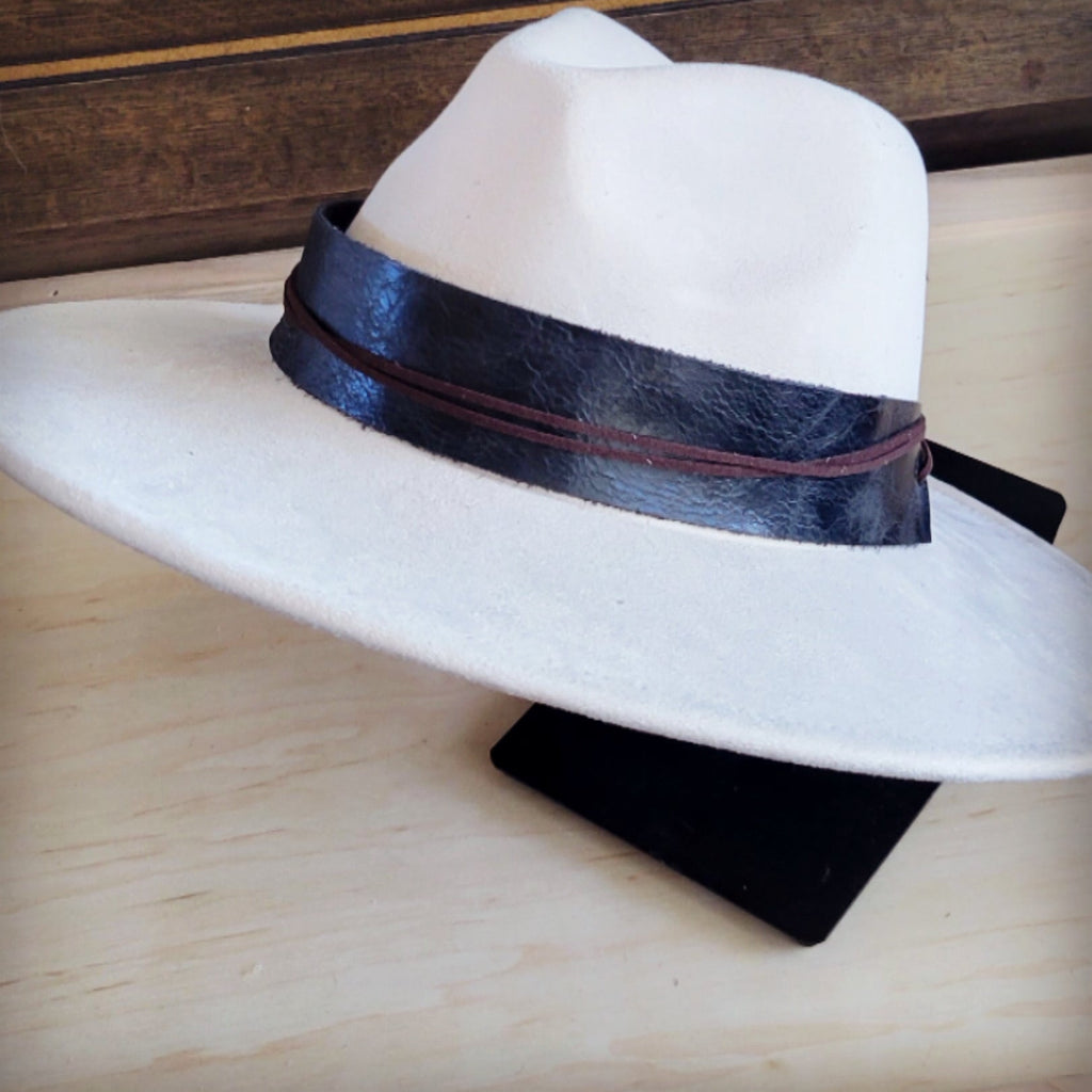 Wide Genuine Leather Black Hat Band Only 953y