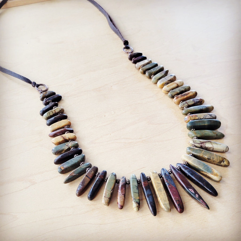 Picasso Jasper Slab Necklace w/ Genuine Leather Ties 261g