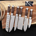 Handmade 6 Piece Chef Knife Set with Leather Roll – Full Tang Kitchen Knives Set with Cleaver, Chef, Santoku, Utility & Paring