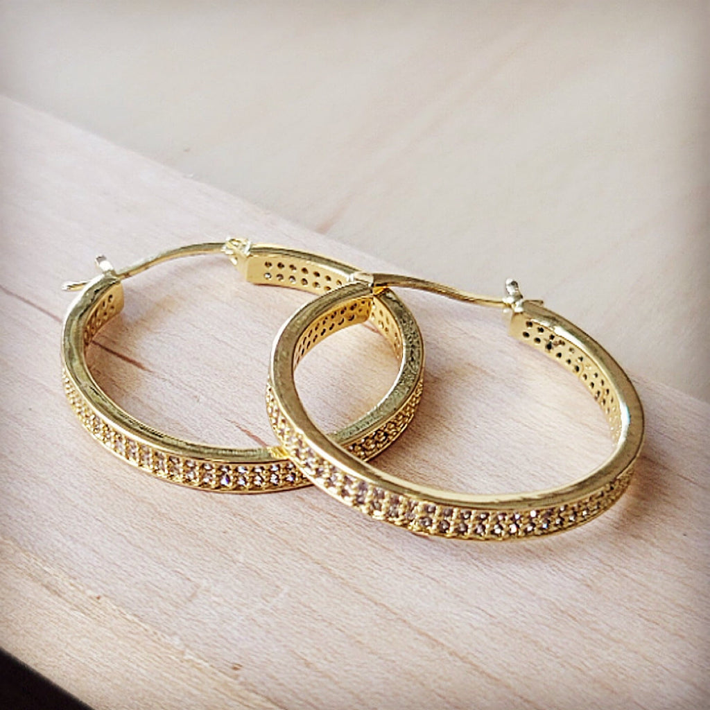 Dazzling Pave-Set Gold Hoop Earrings 219cl