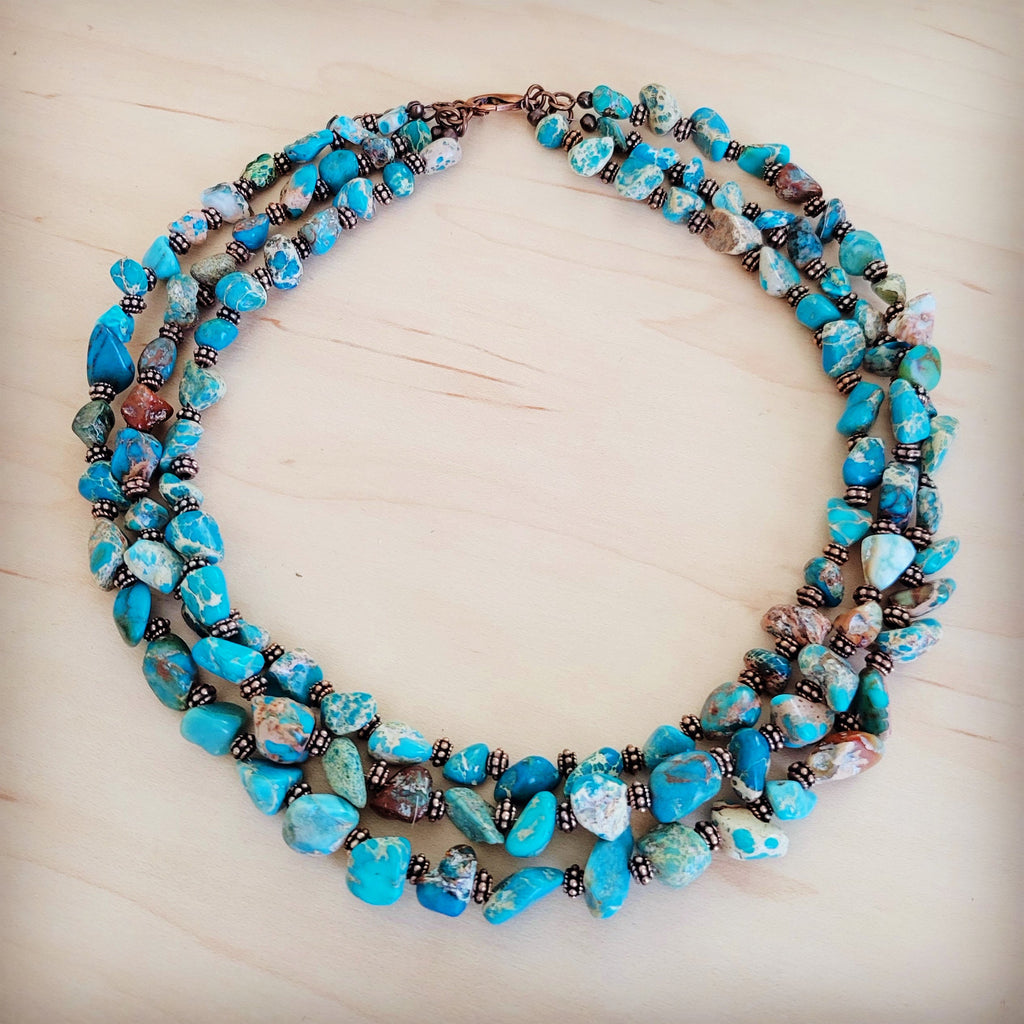 Triple Strand Genuine Regalite Beaded Collar Necklace 263n