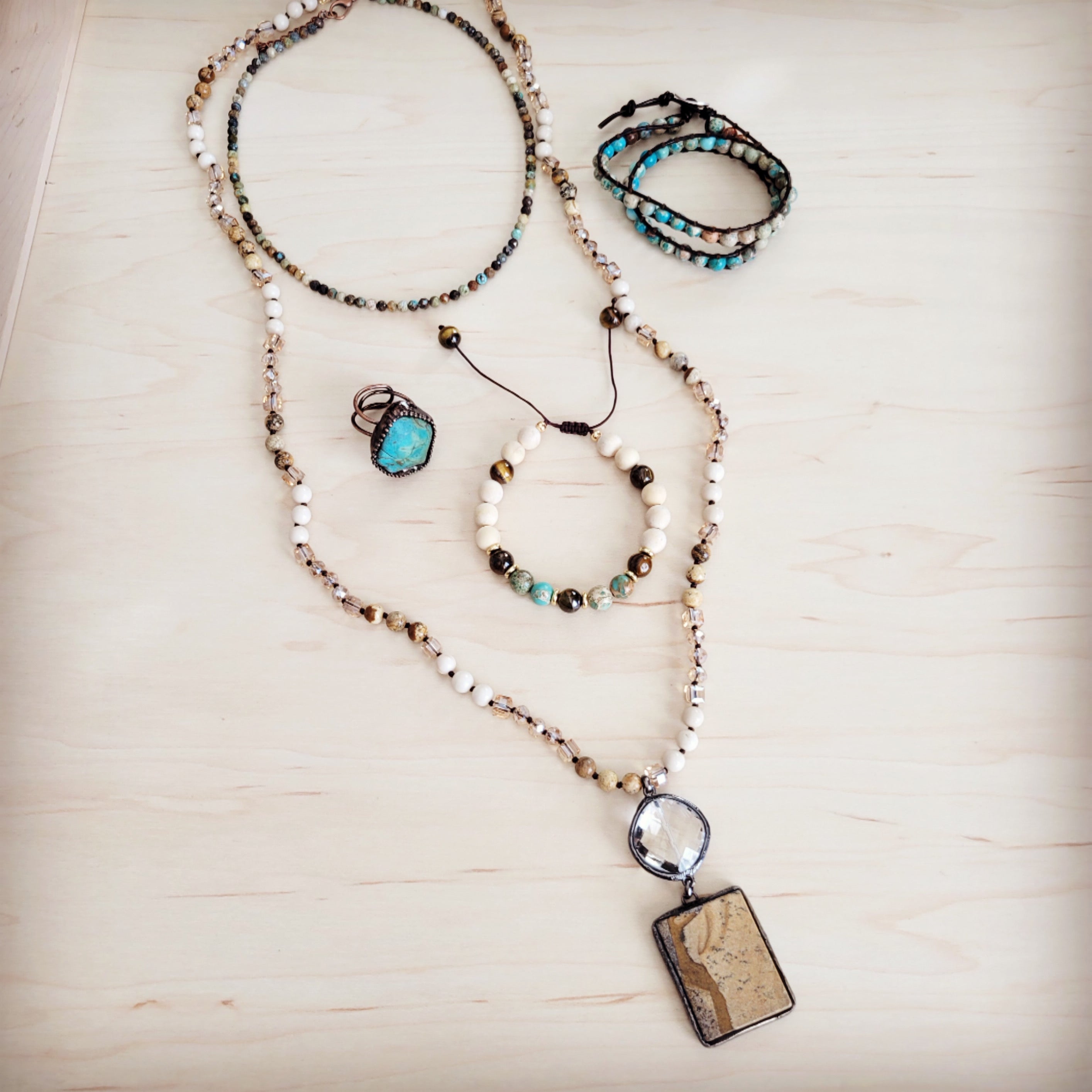 Faceted Genuine HuBei Turquoise Beaded Collar Necklace 262s