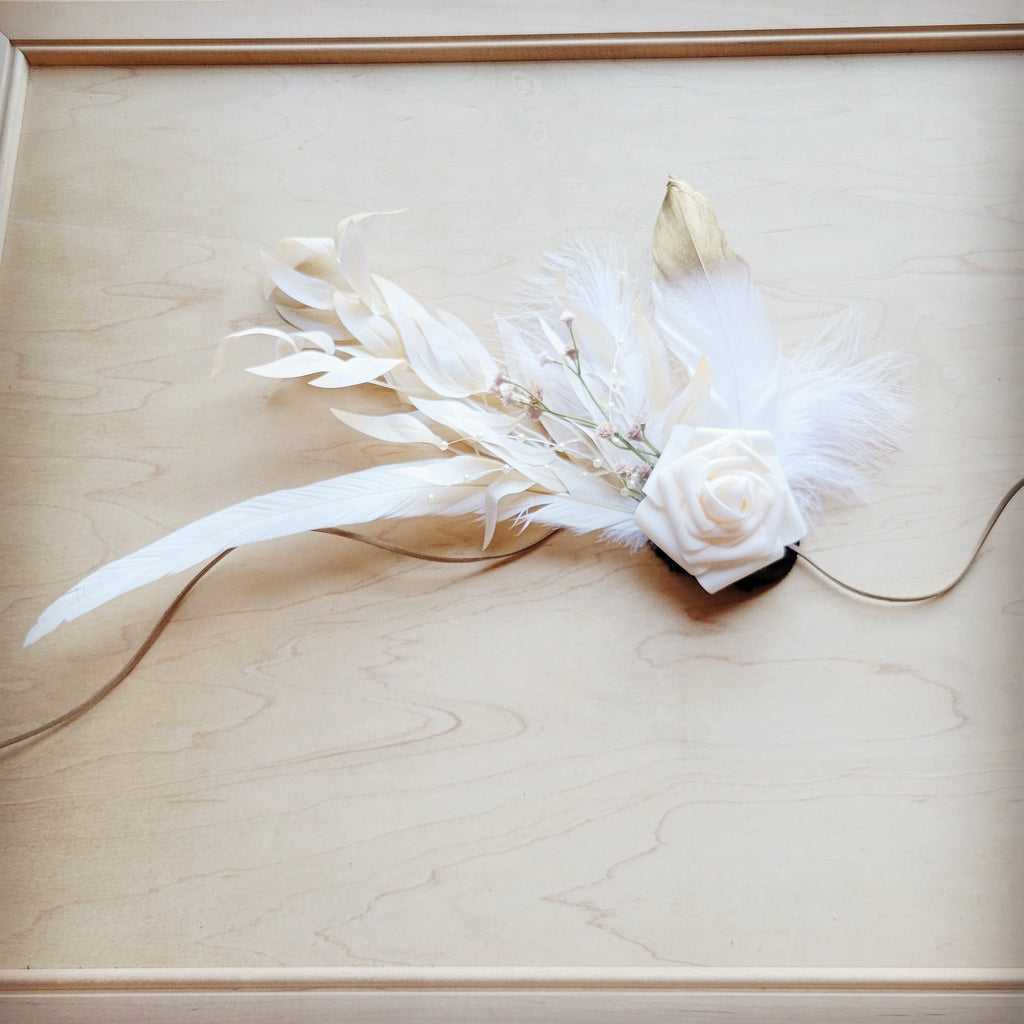 Boho Western Wedding Floral & Feather Bridal Hat in Rust 984i