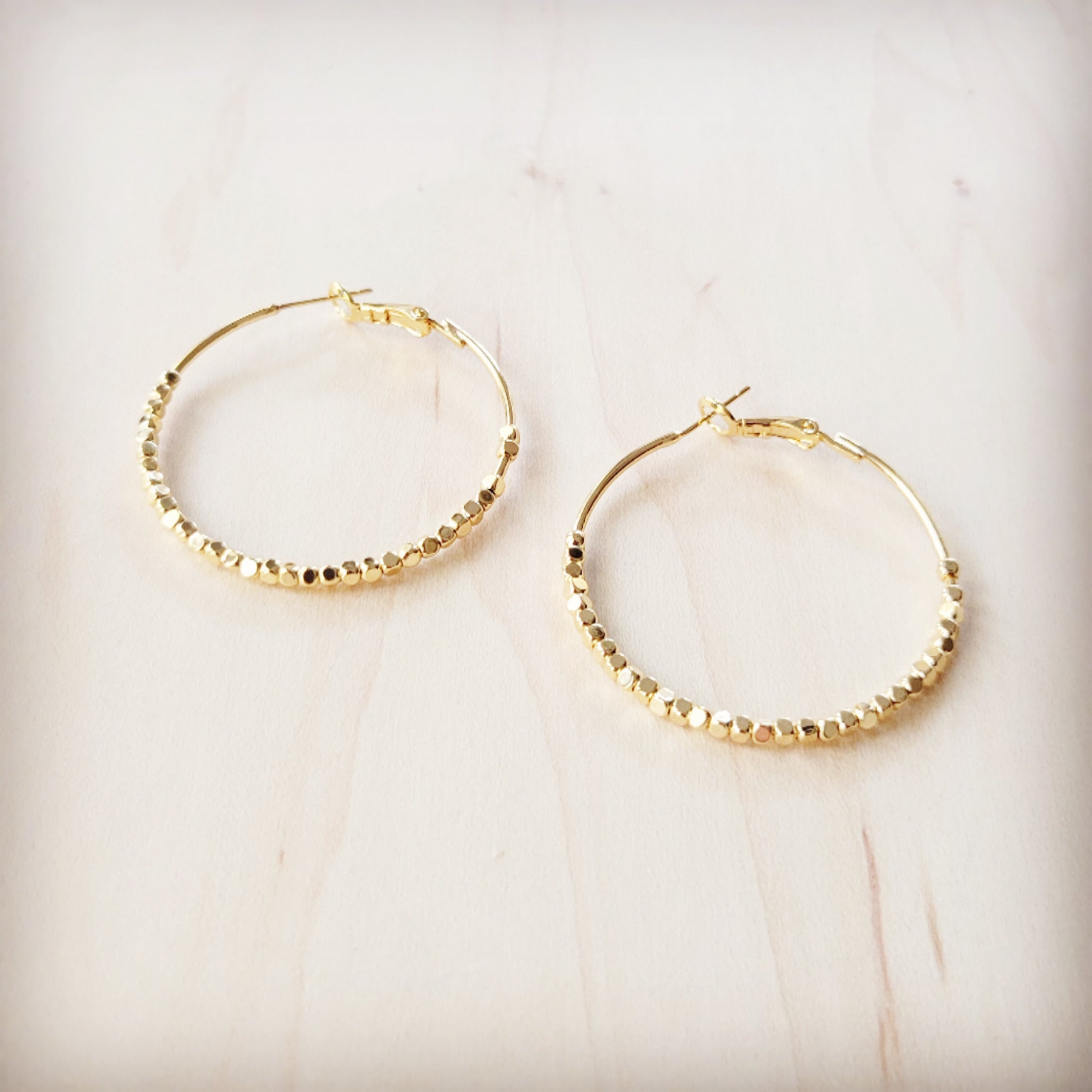 **Opulent Gold Beaded Texture Hoop Earrings 219cr