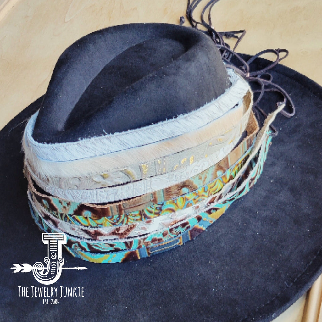 **Leopard Hair on Hide Leather Hat Band Only w/ Turquoise Slab 950w