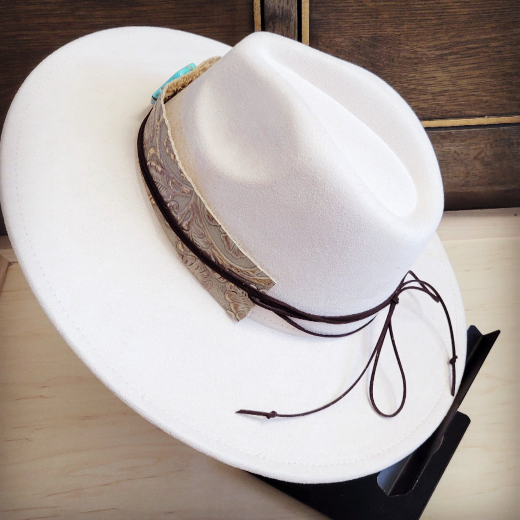 Wide Genuine Leather Gilded Cowboy Hat Band w/ Turq 953n