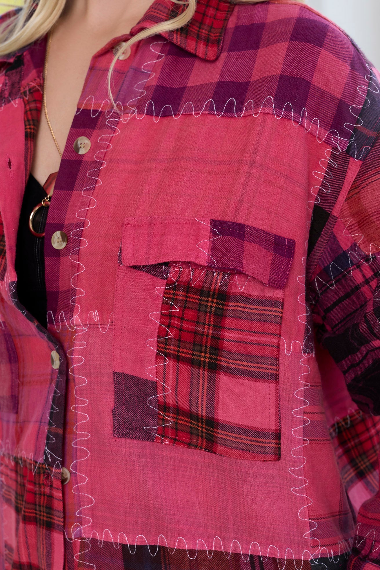 Emma Dawn Patchwork Shacket in Red
