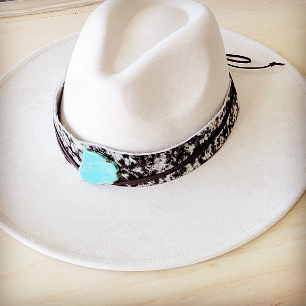 Wide Genuine Leather Black Spotted Hat Band w/ Tur 953k