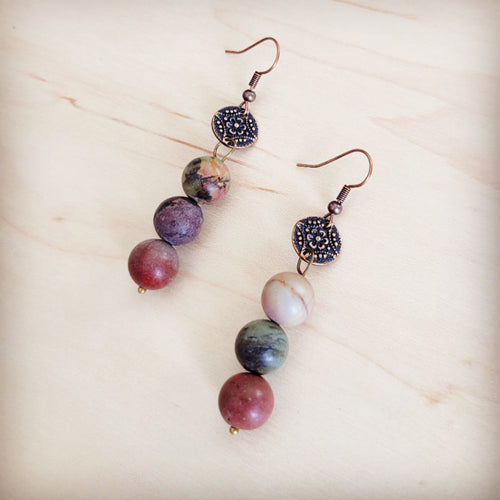 **Frosted Picasso Jasper Beaded Drop Earrings 200bc