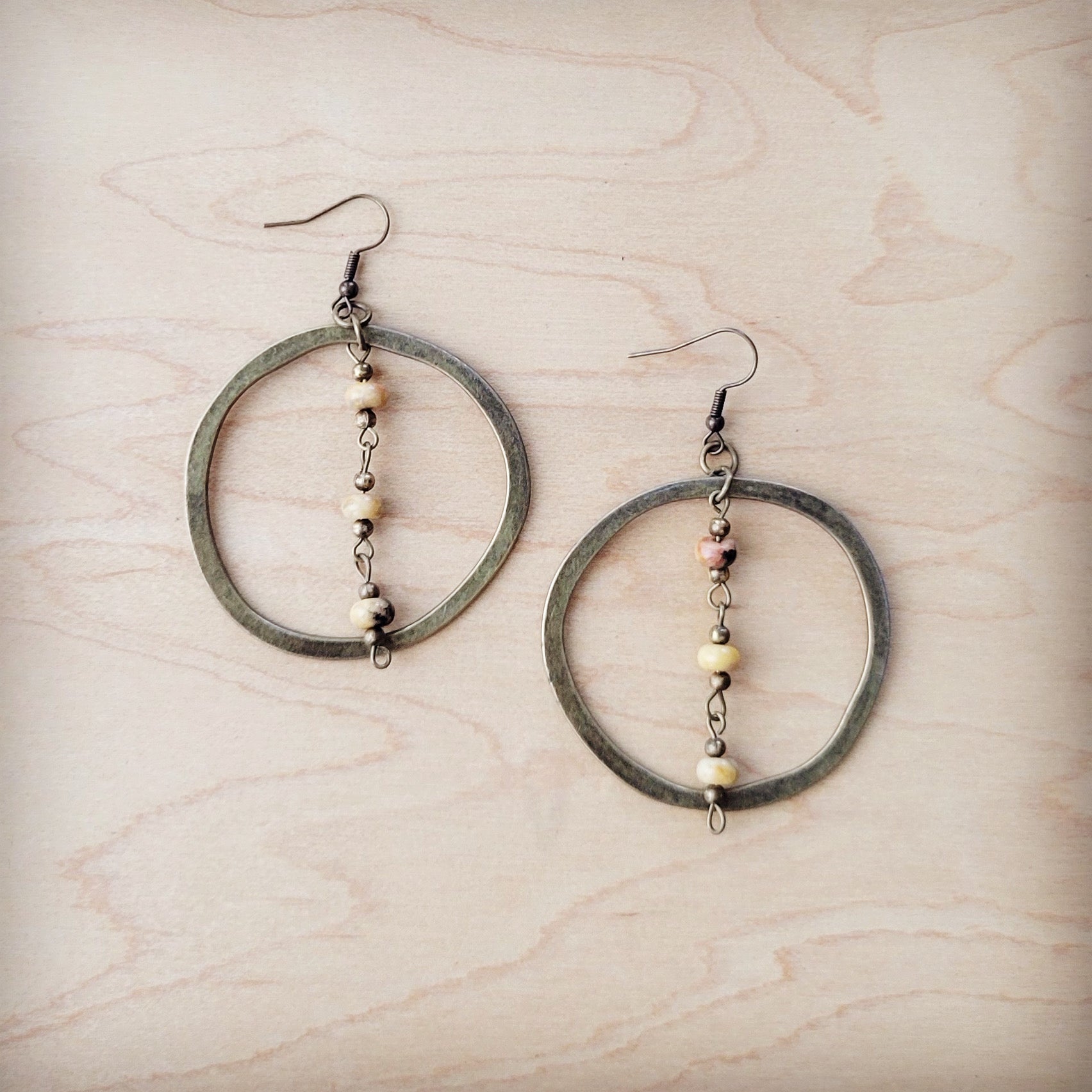Western Copper Hoop Earrings w/ Natural Agate Beads 200s