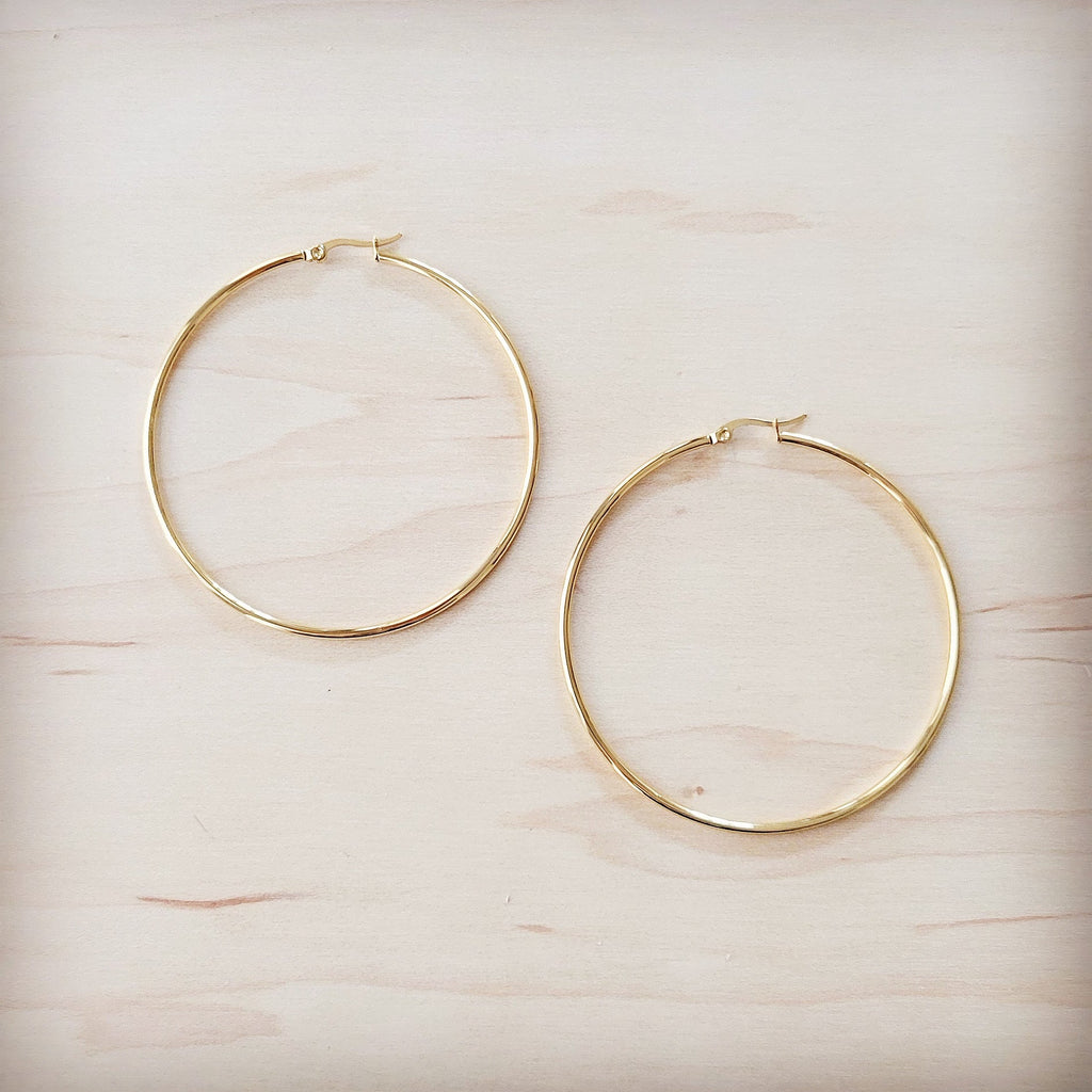 **Extra Large Stainless Steel Hoop Earrings 18K Gold Plating 219cc