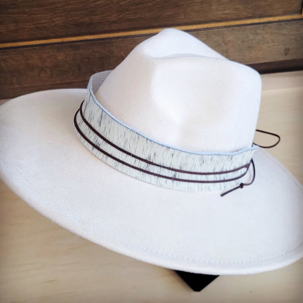 Wide Genuine Hair Hide White Spotted Hat Band Only 954d