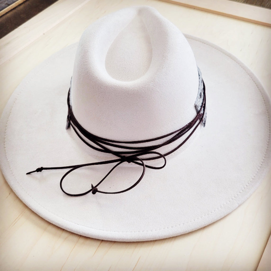 Wide Genuine Leather Black Spotted Hat Band w/ Tur 953k