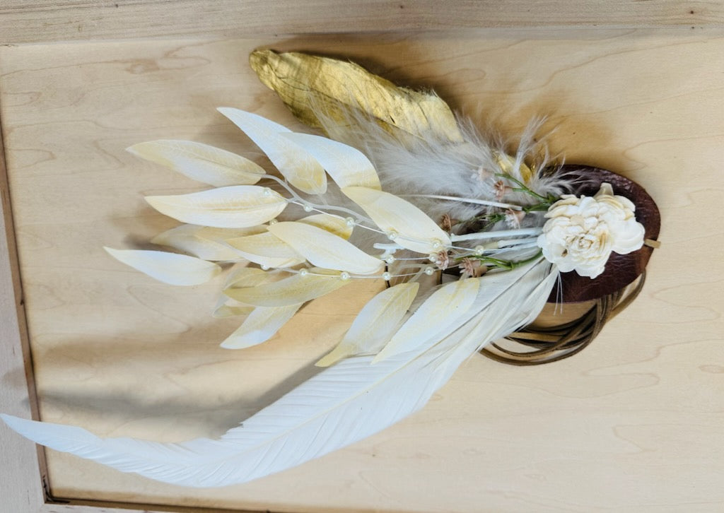 Boho Western Wedding Floral & Feather Bridsmaid Hat in Tan 984p