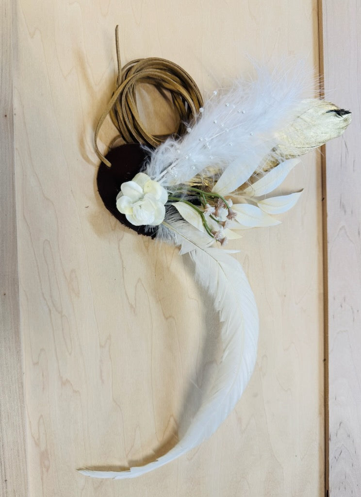 Boho Western Wedding Floral & Feather Bridsmaid Hat in Rust 984q