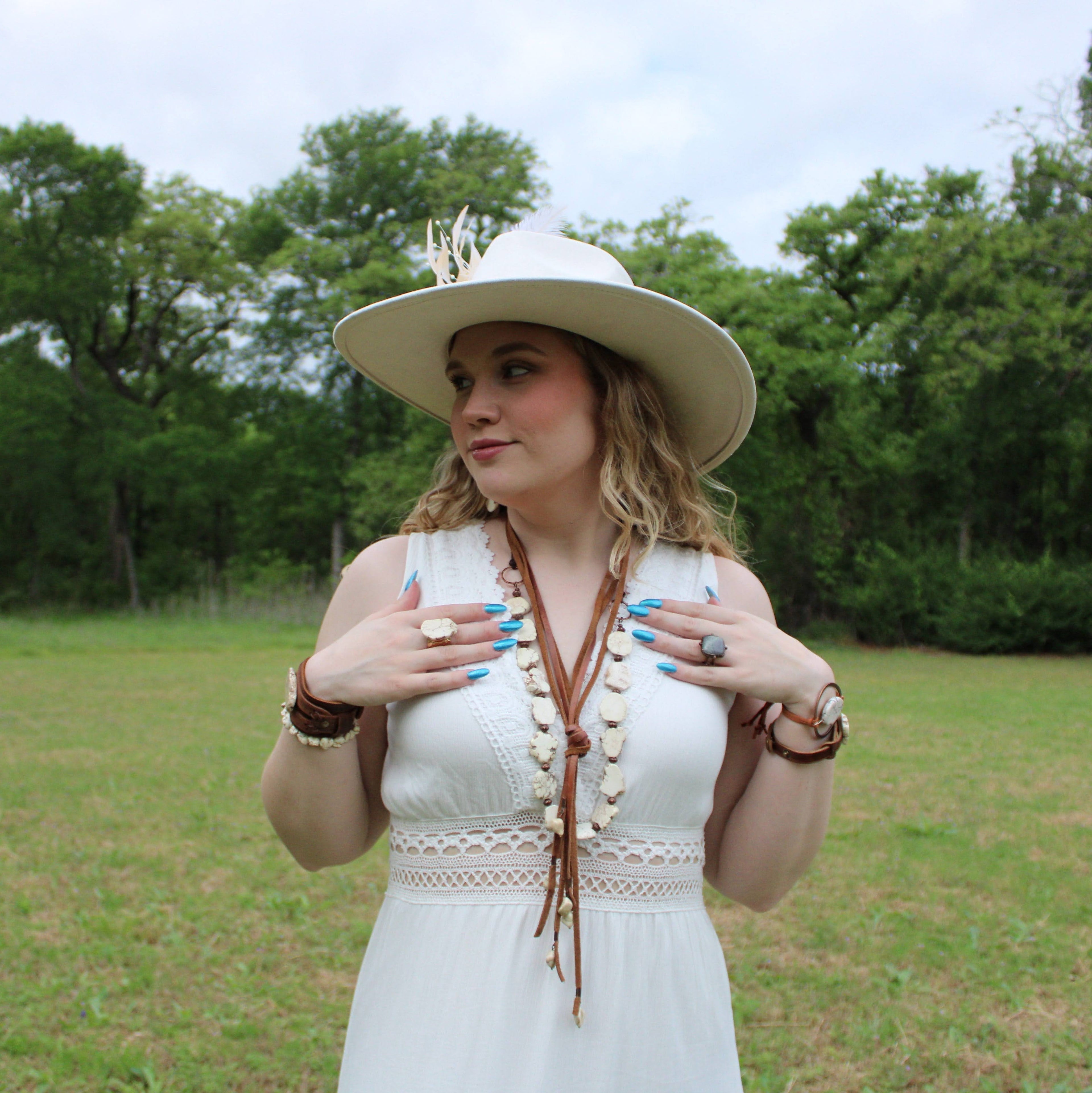 Rustic Knotted Leather Cord Necklace with White Turquoise 263L