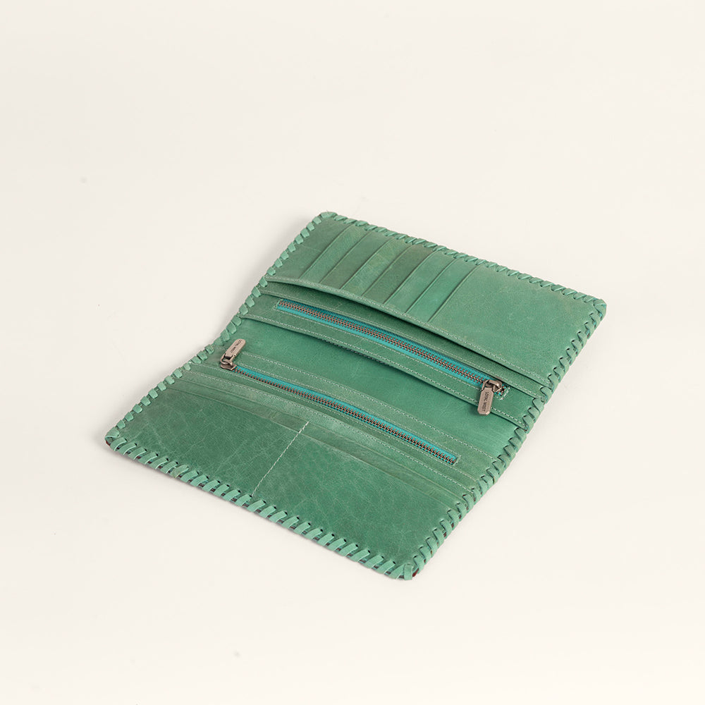 Loyal West Desert Lotus Wallet  - Turquoise  Handtooled Leather & Calfskin