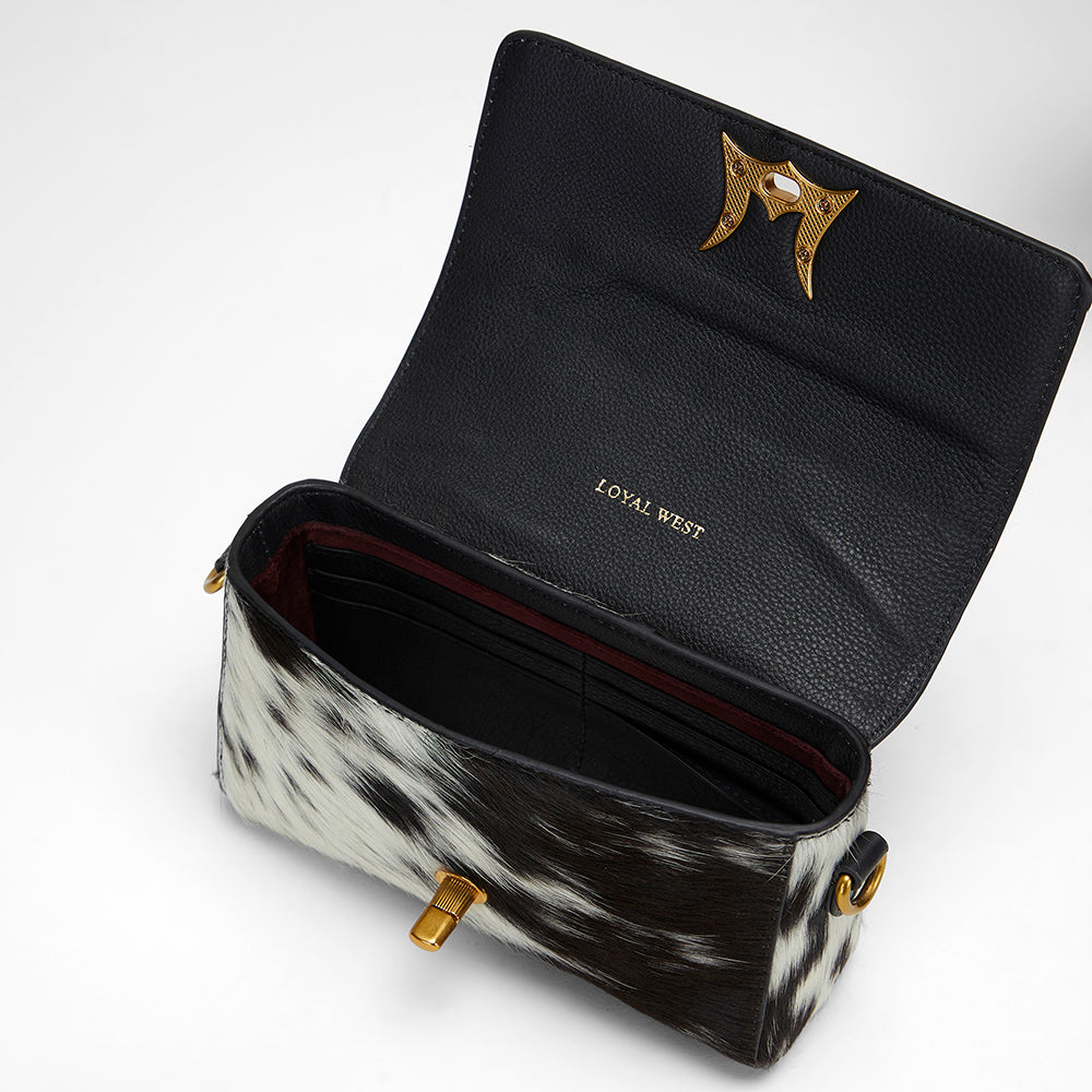 Loyal West SAVI MINI BAG IN BLACK & WHITE COWHIDE