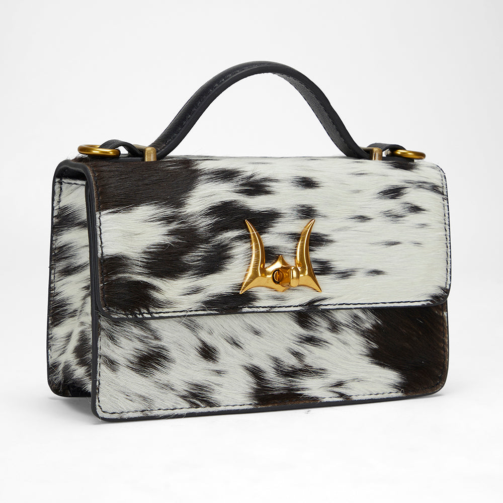 Loyal West VALENCIA OSTRICH LEATHER BAG - BLACK & WHITE COWHIDE