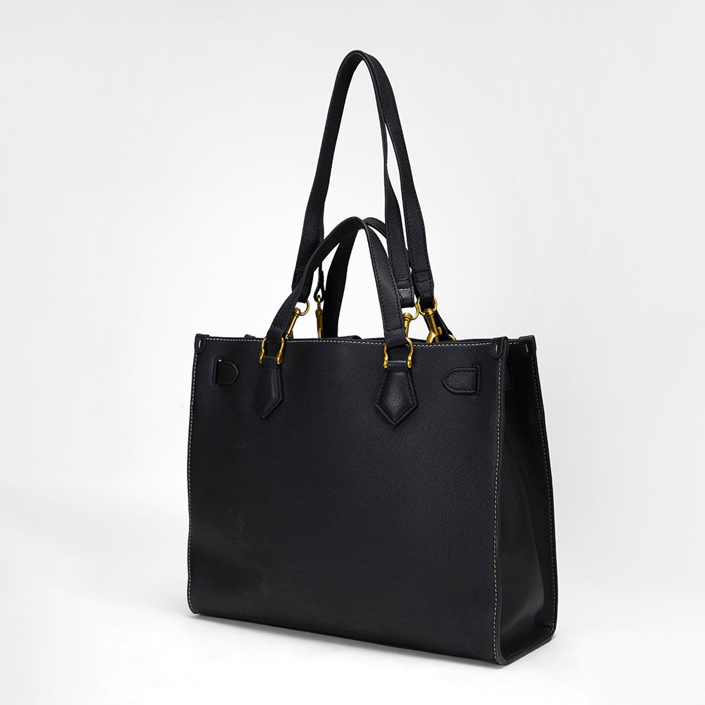 Loyal West STANDARD MEDIUM TOTE BAG IN CALFSKIN - BLACK