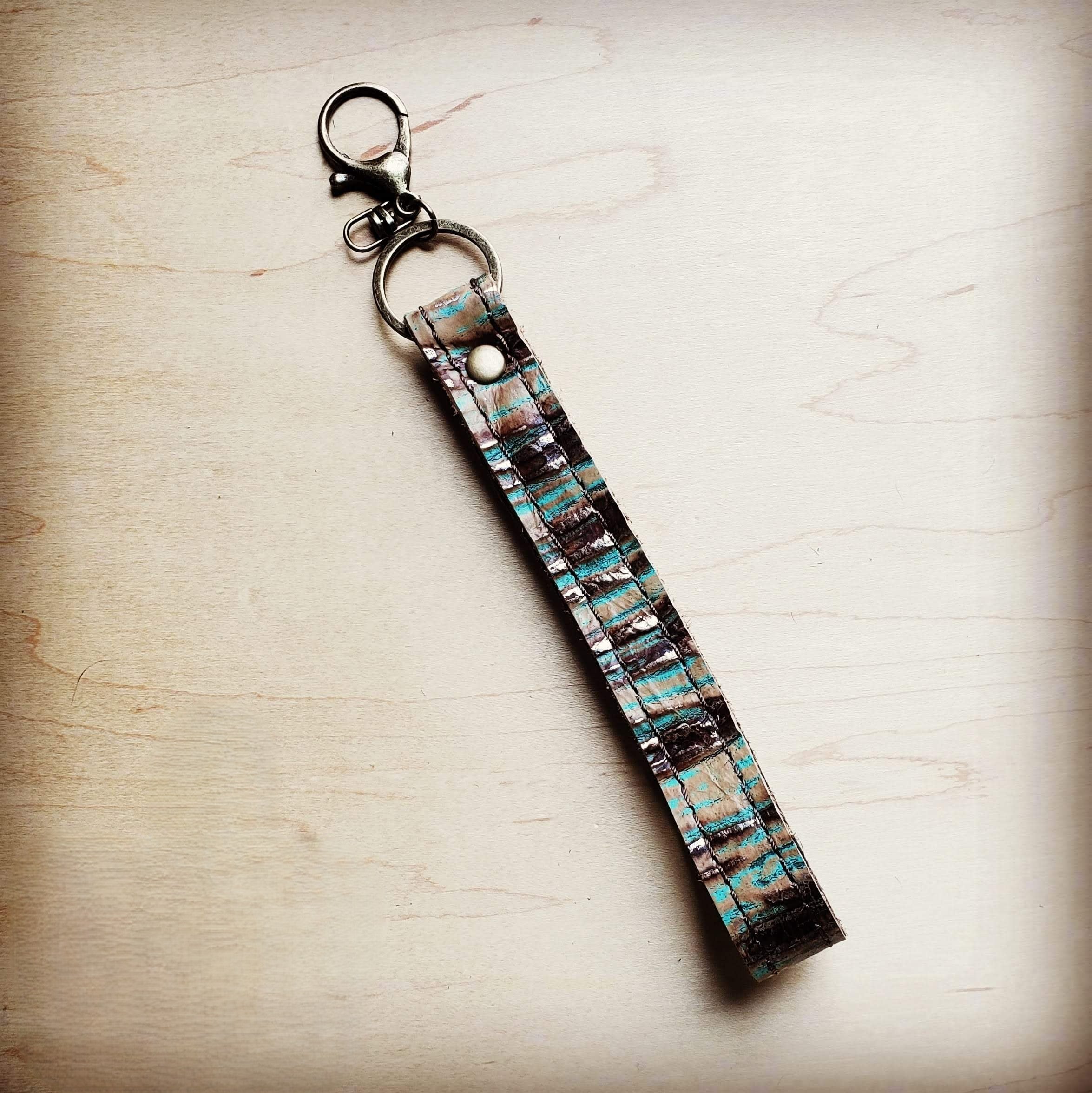 **Embossed Leather Key Chain Strap Turquoise Chateau 701u