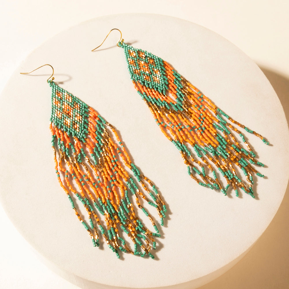 Myra Sundance Ember Beaded Fringe Earrings in Gilded Coral